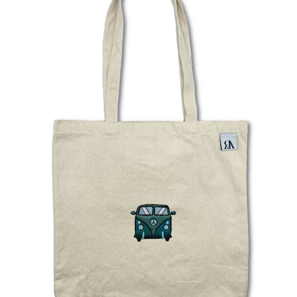 Embroidered Hippie Van Tote Bag - Beige - Picture 1 of 5